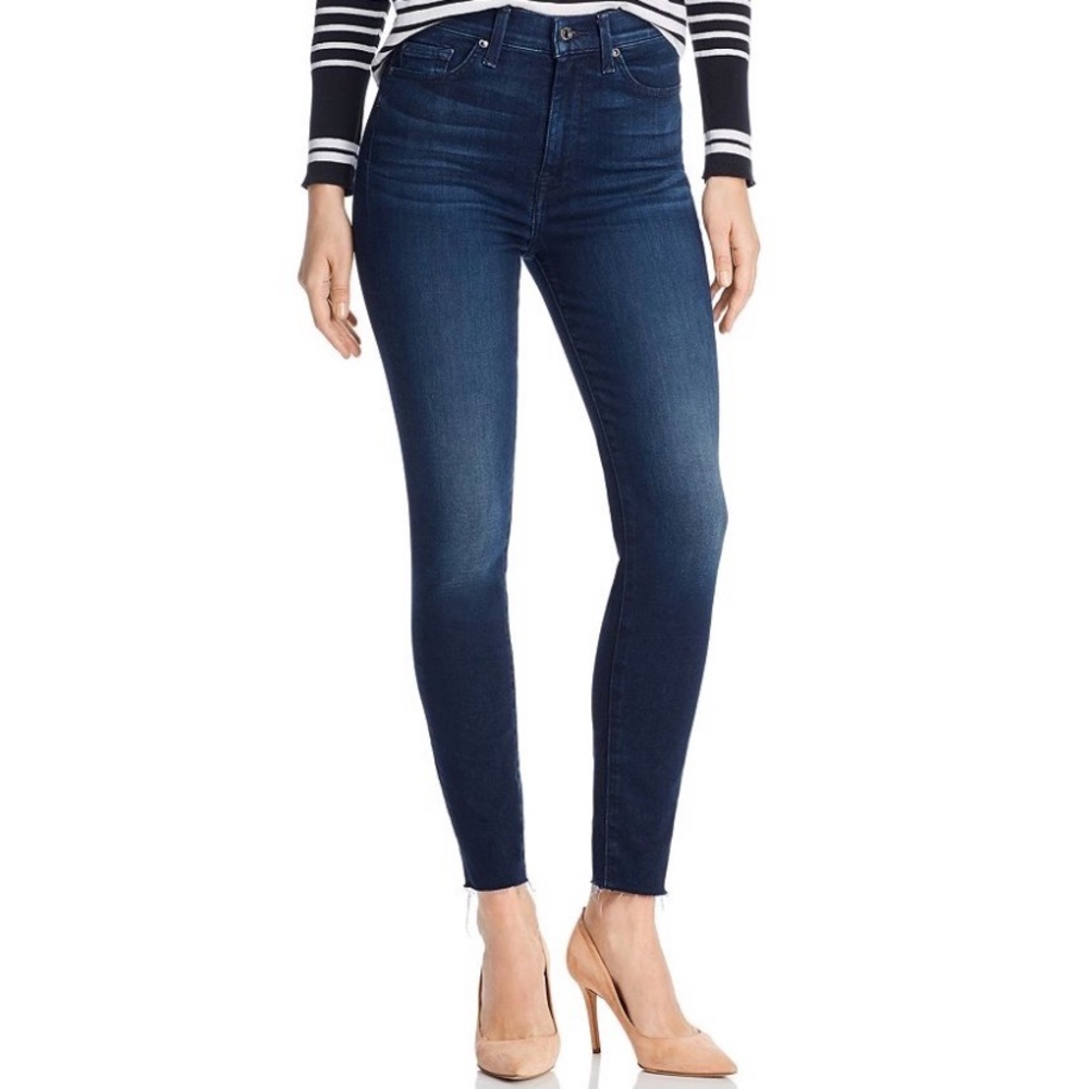 7 For All Mankind Dark Raw Hem High Waist Skinny Ankle Jeans Women 26 2 NEW $165
